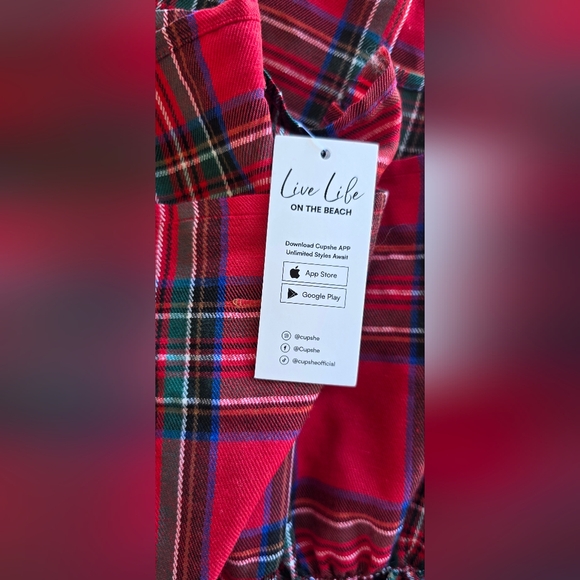 NWT Cupshe Red Plaid Dress - Open back With A Bowtie Neck - Picture 10 of 12